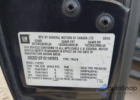 2005 Chevrolet Silverado 1500 Ls из США, поврежденный, VIN 2GCEC19T151147973